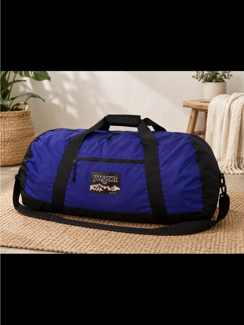Vintage 34” Jansport Royal Blue and Black Duffel Bag